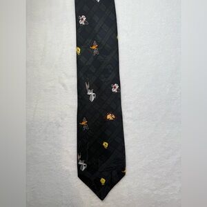 Vintage 1993 Looney Tunes Tie Plaid Blue Green Taz Daffy Bugs Tweety Sylvester